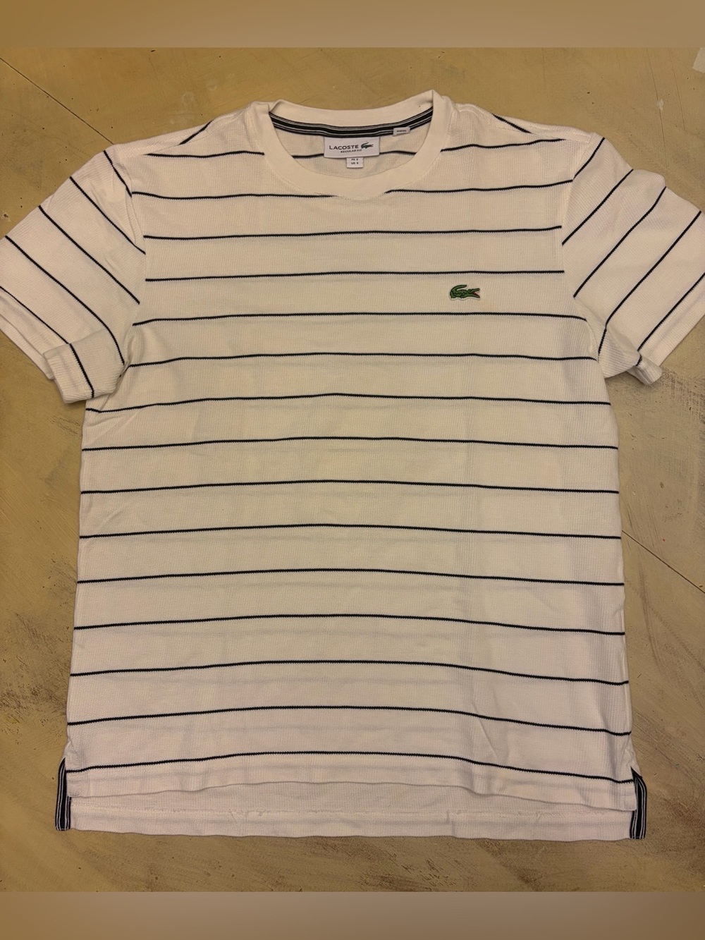 Lacoste Shirt Mens Small Size 3 Regular Fit Waffle Knit Striped White Preppy EUC